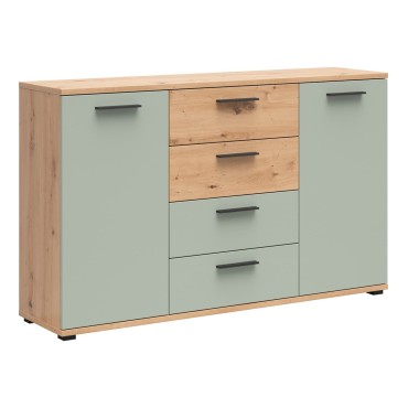 Komoda Sindara 150 cm z 2 drzwiami i 4 szufladami dąb artisan/szałwia Salbei