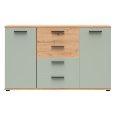 Komoda Sindara 150 cm z 2 drzwiami i 4 szufladami dąb artisan/szałwia Salbei