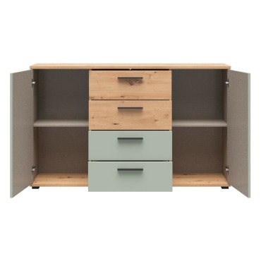 Komoda Sindara 150 cm z 2 drzwiami i 4 szufladami dąb artisan/szałwia Salbei