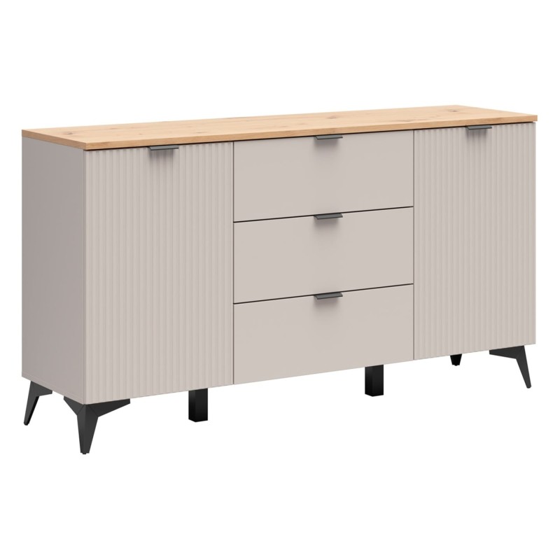 Komoda Velton 150 cm z 2 drzwiami i 3 szufladami kaszmir/dąb artisan