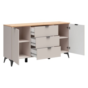 Komoda Velton 150 cm z 2 drzwiami i 3 szufladami kaszmir/dąb artisan