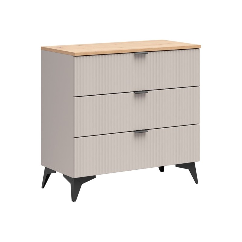 Komoda Velton 85 cm z 3 szufladami kaszmir/dąb artisan