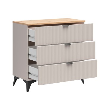 Komoda Velton 85 cm z 3 szufladami kaszmir/dąb artisan