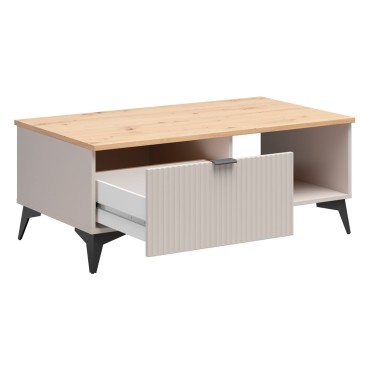 Ława Velton 110 cm z szufladą kaszmir/dąb artisan