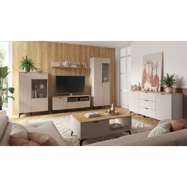 Witryna Velton 85 cm z 2 drzwiami niska kaszmir/dąb artisan