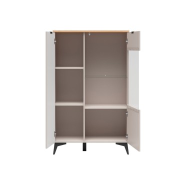 Witryna Velton 85 cm z 2 drzwiami niska kaszmir/dąb artisan