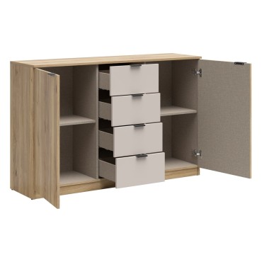 Komoda Tabina 140 cm z 2 drzwiami i 4 szufladami dąb mauvella/kaszmir