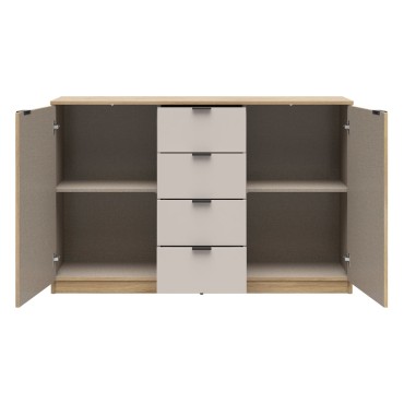 Komoda Tabina 140 cm z 2 drzwiami i 4 szufladami dąb mauvella/kaszmir