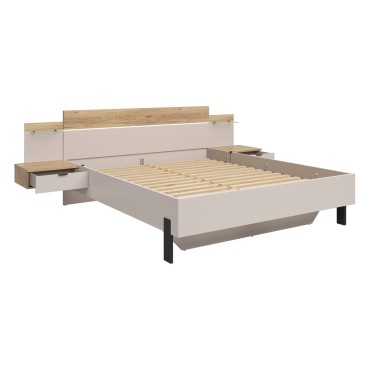 Łóżko Tabina 180x200 z 2 szafkami nocnymi i LED dąb mauvella/kaszmir