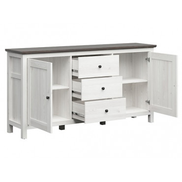 Komoda Hesen 186 cm z 2 drzwiami i 3 szufladami modrzew sibiu jasny/sosna larico