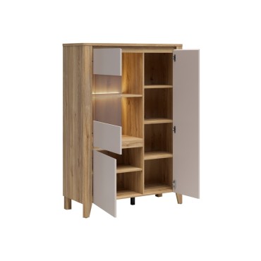 Witryna Sawira II 107 cm z 3 drzwiami dąb mauvella/kaszmir