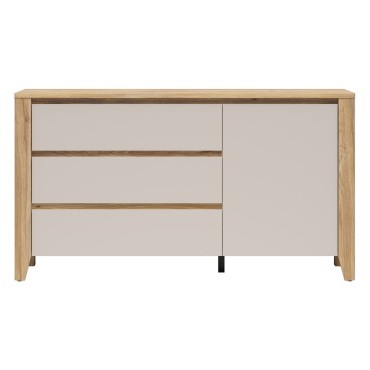 Komoda Sawira II 160 cm z drzwiami i 3 szufladami dąb mauvella/kaszmir