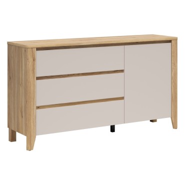 Komoda Sawira II 160 cm z drzwiami i 3 szufladami dąb mauvella/kaszmir