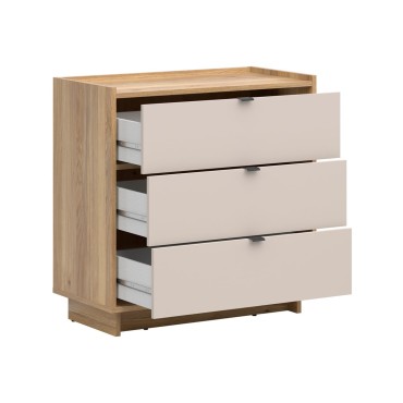 Komoda Dalva 85 cm z 3 szufladami dąb mauvella/kaszmir