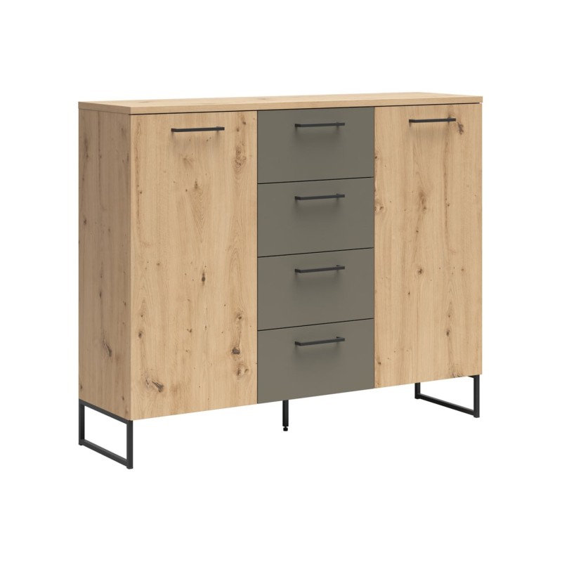 Komoda Auheim 135 cm z 2 drzwiami i 4 szufladami dąb artisan/umbra