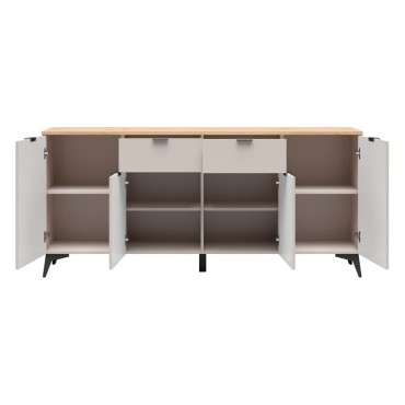 Komoda Velton 180 cm z 4 drzwiami i 2 szufladami kaszmir/dąb artisan