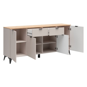 Komoda Velton 180 cm z 4 drzwiami i 2 szufladami kaszmir/dąb artisan