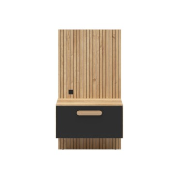 Szafka nocna Henson 50 cm z szufladą i USB prawa dąb mauvella/czarny