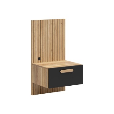 Szafka nocna Henson 50 cm z szufladą i USB prawa dąb mauvella/czarny