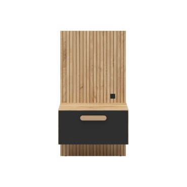 Szafka nocna Henson 50 cm z szufladą i USB lewa dąb mauvella/czarny
