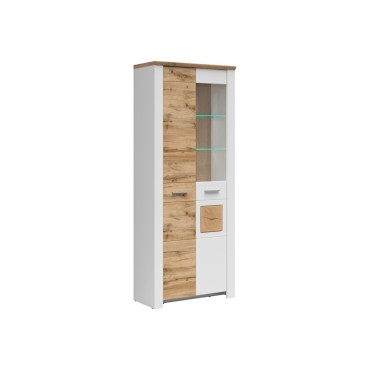 Witryna Matera 80 cm z 2 drzwiami i LED biały/dąb wotan