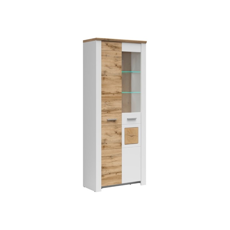 Witryna Matera 80 cm z 2 drzwiami i LED biały/dąb wotan