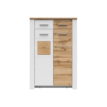 Komoda Matera 80 cm z 2 drzwiami i 2 szufladami biały/dąb wotan