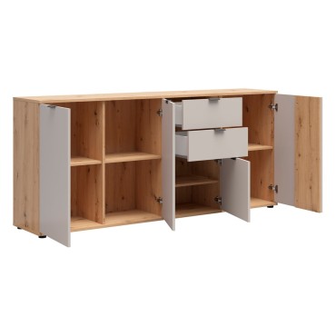 Komoda Brevas 195 cm z 4 drzwiami i 2 szufladami dąb artisan/kaszmir