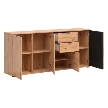 Komoda Vabres 195 cm z 4 drzwiami i 2 szufladami dąb artisan/czarny