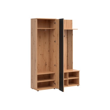 Przedpokój Vabres 140 cm szafa i wieszak dąb artisan/czarny