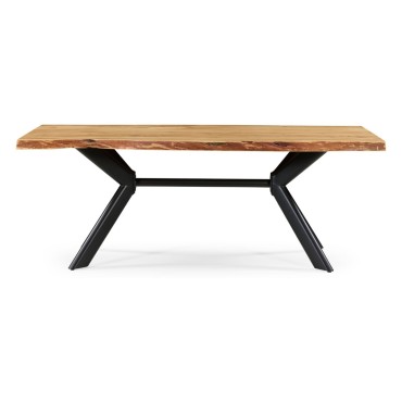 Stół prostokątny drewniany Timon III 200x90 akacja/czarny