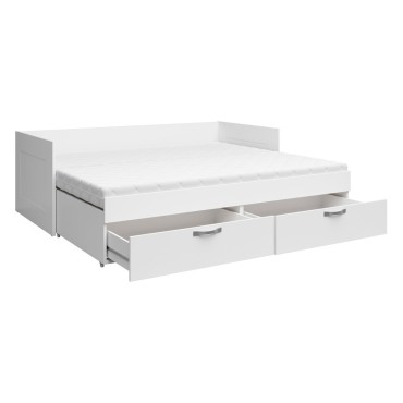 Łóżko rozkładane Lepini 90-180x200 z 2 szufladami białe