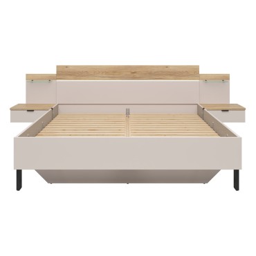 Łóżko Tabina 160x200 z 2 szafkami nocnymi i LED dąb mauvella/kaszmir