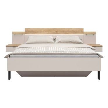 Łóżko Tabina 160x200 z 2 szafkami nocnymi i LED dąb mauvella/kaszmir