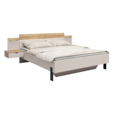 Łóżko Tabina 160x200 z 2 szafkami nocnymi i LED dąb mauvella/kaszmir