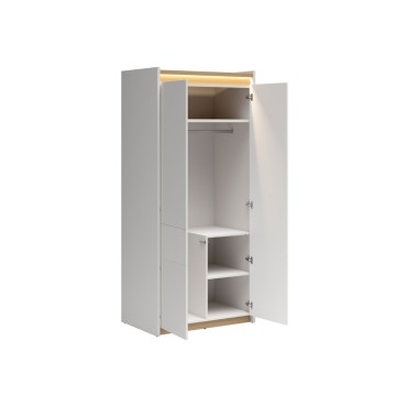 Szafa dwudrzwiowa Luwia 90 cm z LED jasny szary/dąb arles