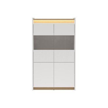 Witryna Luwia 90 cm z 4 drzwiami LED jasny szary/dąb arles