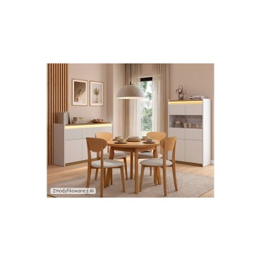 Witryna Luwia 90 cm z 4 drzwiami LED jasny szary/dąb arles