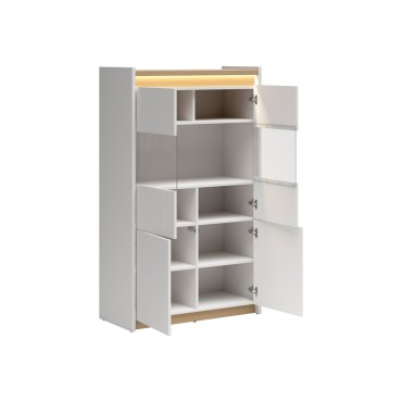 Witryna Luwia 90 cm z 4 drzwiami LED jasny szary/dąb arles
