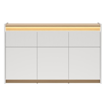 Komoda Luwia 155 cm z 3 drzwiami i 3 szufladami LED jasny szary/dąb arles
