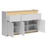 Komoda Luwia 155 cm z 3 drzwiami i 3 szufladami LED jasny szary/dąb arles