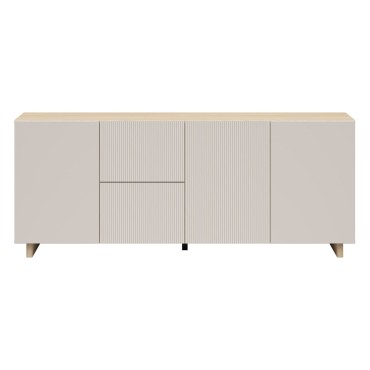 Komoda Calm 180 cm z 3 drzwiami i 2 szufladami dąb lindberg/beż piaskowy