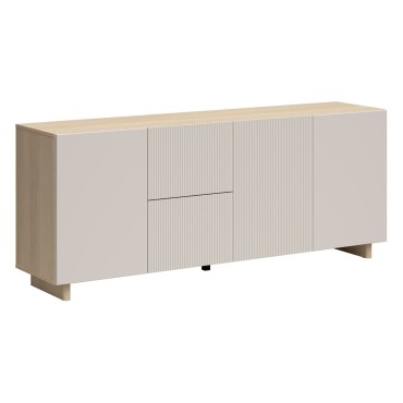 Komoda Calm 180 cm z 3 drzwiami i 2 szufladami dąb lindberg/beż piaskowy