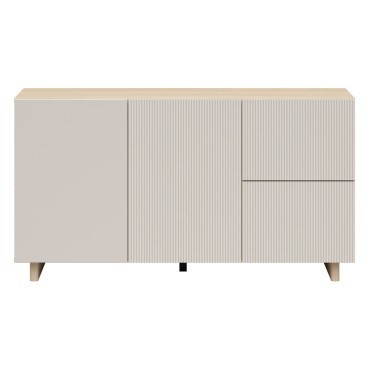 Komoda Calm 135 cm z 2 drzwiami i 2 szufladami dąb lindberg/beż piaskowy