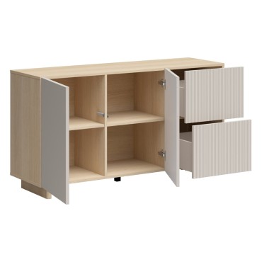 Komoda Calm 135 cm z 2 drzwiami i 2 szufladami dąb lindberg/beż piaskowy