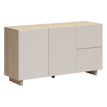 Komoda Calm 135 cm z 2 drzwiami i 2 szufladami dąb lindberg/beż piaskowy