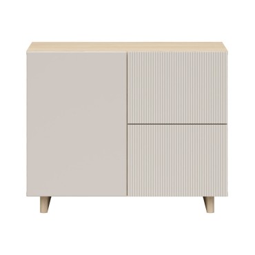 Komoda Calm 90 cm z drzwiami i 2 szufladami dąb lindberg/beż piaskowy